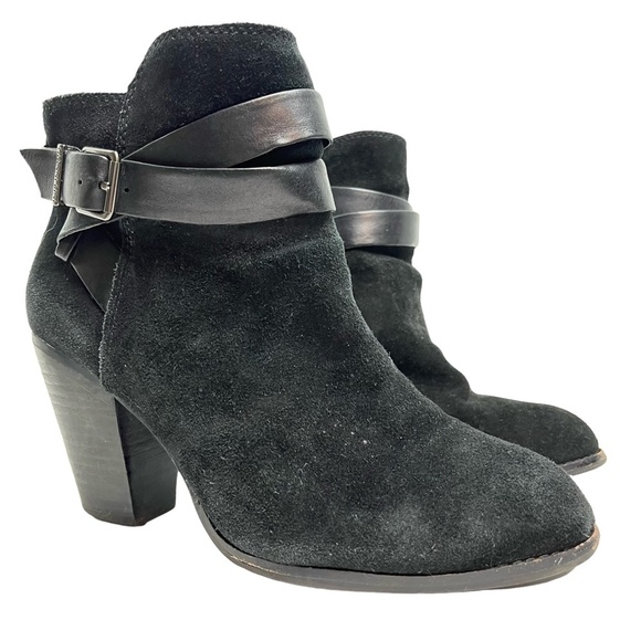 GIANNI BINI Black Genuine Leather Suede Ankle Boots Booties Chunky High Heels 9 - Picture 1 of 16
